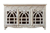 Antique Indian Jali Hand Carved Solid Wooden Sideboard Whitewash 148x40x89cm A0257